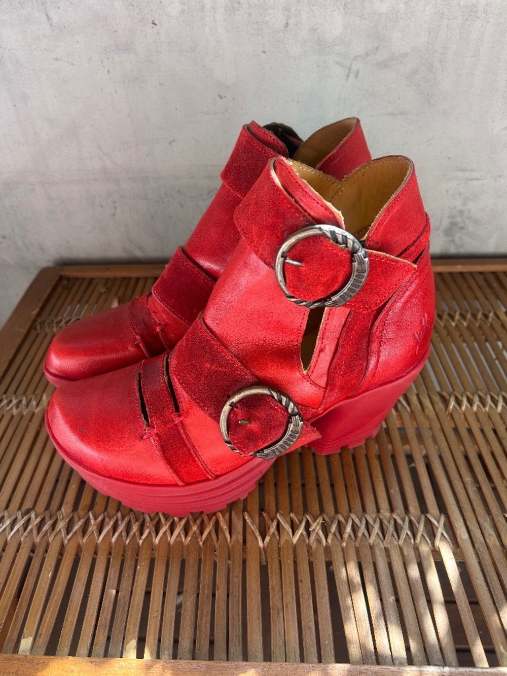 Fluevog  Mellow Soca Red Leather Boots